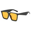 Modische Oversize Quadratische Sonnenbrille mit schwarzem Rahmen und orangen Gläsern - Schwarzer Rahmen Gelbe Gläser
