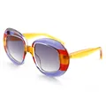 Retro oversized zonnebril met paars-oranje gestreept montuur en amberkleurige transparante pootjes - Oranje Blauw Montuur Gradiënt Grijs Lens