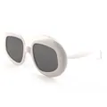 Retro zonnebril met breed glanzend wit montuur en donkergrijze glazen voor heren en dames - Wit Montuur Grijze Lens