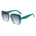 Chic square teal sunglasses with glitter frame and grey gradient lenses in SKU variant view - C6 Green Glitter Frame Gradient Gray Lens