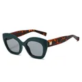 Retro cat-eye sunglasses with matte green frames and tortoiseshell temples for women - C4 Green Frame Transparent Grey Lens