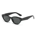 Klassische Vintage Katzenaugen Sonnenbrille in Schwarz mit Metallnieten Verzierung - Schwarzer Rahmen Graue Gläser