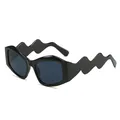 Irregular sunglasses with thick black frame and unique wavy temples in Y2K style - Black Frame Grey Lens