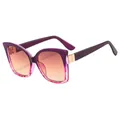 Fashionable cat eye sunglasses with purple gradient frame and golden metal accents - Purple Leopard Frame Reddish Brown Lens