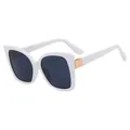 Retro cat-eye oversized sunglasses with thick white frame and gold metallic accents - White Frame Gray Lens
