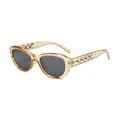 Retro amber oval sunglasses with dark grey lenses and silver metal temple accents - Amber