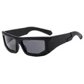 Matte black oversized square cycling sunglasses with thick frames and dark lenses - Black Frame Grey Lens