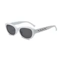 Retro white thick frame sunglasses with dark lenses and silver crescent metal accents - White