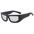 Matte black oversized square frame cycling goggles with light gray lenses in punk retro style - Black Frame Silver Mirror