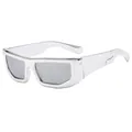 Futuristic silver wraparound sunglasses with gray lenses and metallic frame finish - Silver Frame White Mirror Lens