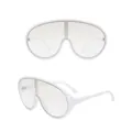 Übergroße weiße Vollrand-Schild-Sonnenbrille im futuristischen integrierten Visier-Design - Weißer Rahmen Weißer Verspiegelte Linse