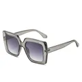 Fashionable oversized square sunglasses with grey transparent frame and purple gradient lenses - Translucent Gray Frame Gradient Gray Lens