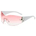 Randlose Shield-Sonnenbrille mit rosa Verlaufsgläsern und weißen Bügeln mit Sternenverzierung - Weißer Bügel Rosa Verlaufsgläser