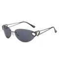 Frameless Y2K cat-eye sunglasses with heart-shaped metal accents and dark grey lenses - Regular / Regular (VAT Included) Gunmetal Frame with Grey Lenses