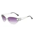 Frameless silver metal Y2K sunglasses with purple gradient lenses and heart hinge detail - Regular / Standard (Incl. 13% VAT) Silver Frame Gradient Grey