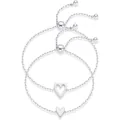 Adjustable silver heart bracelets set with box chains and hollow heart pendants for women - Hollow and Solid Heart Combination (s999) / 14k / Set of 2 / Silver