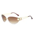 Frameless Y2K sunglasses with brown gradient lenses and gold heart metal temples - Regular / Standard (incl. 13% Invoice) Gold Frame, Gradient Brown Lens