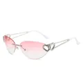 Frameless Y2K metal sunglasses with pink gradient lenses and silver heart rhinestone details - Regular / Regular (incl. 13% VAT) Silver Frame Gradient Pink Lenses