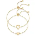 Set of two gold heart-shaped adjustable bracelets with hollow and solid heart charms - Hollow and Solid Heart Combination (s999) / 14k / Set of 2 / Gold