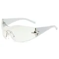 Einteilige Y2K-Sportsonnenbrille mit weißem Gestell und Sternverzierung ohne Rand - Weißer Rahmen Helle Silberne Spiegellinsen