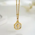 Vintage gold plated brass necklace with a cross heart pendant on white enamel - 14k / Gold White Cross Style (x620-Gold 005)