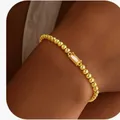 Bracelet à perles dorées avec pierre de zircon rectangulaire pour femme, style moderne - 14k / Or Novembre (Blanc)
