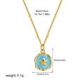 Gold-plated brass chain with blue textured round pendant featuring a star charm - 14k / Gold Blue Star Style (x620-Gold 001)