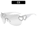 Lunettes Y2K punk blanches à verres ondulés clairs et détails métalliques en cœur - Branches Argent Verres Miroir