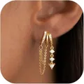 Boucles d'oreilles griffes dorées multicouches avec strass brillants et pendentif chaîne - Style Pendentif Chaîne Strass Triangle (e1741)