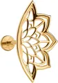 Détail d'un piercing labret lotus mandala doré aux motifs géométriques creux complexes - 14k / Or
