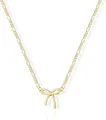 Close-up of golden Figaro chain with polished bow pendant for women's necklace - Bowknot Pendant (x670) / Gold