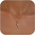 Elegant gold stainless steel beaded chain necklace with curved sun cornicello charm pendant - Gold