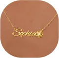 Close-up of personalized gold name necklace with Sophia script and floral detail - Sophia Hollow Flower Style (x684) / Gold