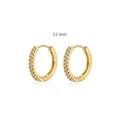 Detail of 12mm gold plated hoop earrings with double row cubic zirconia inlays - Medium / Gold