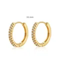 Detail of 16mm gold plated brass hoop earrings featuring pave-set cubic zirconia stones - Extra Large / Gold