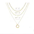 Collana a tre strati in ottone placcato oro con ciondolo a cerchio e catene a maglie - Stile Cerchio Intrecciato a Tre Strati (x118) / Set di 3 / Oro