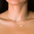 Elegante collana a tre strati in ottone placcato oro con ciondolo a croce minimalista - Stile Croce Orizzontale a Strato Singolo 2 (x253) / 1 Pezzo / Oro