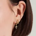 Set di orecchini placcati oro con ciondolo a croce e zirconi scintillanti da donna - Cross Pendant Set (e328) / Set da 3 / Oro