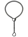 Detail of a punk style gunmetal curb chain necklace featuring hollow heart-shaped connectors - Curb Chain Heart Y Necklace / 14k / Gunmetal
