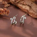 Luxurious S925 silver stud earrings with sparkling cubic zirconia on a natural bark backdrop - Hyperbolic Overlapping Rhinestone Style / Silver