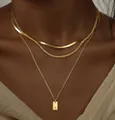 Three-layer gold plated brass necklace with twisted chain and letter A pendant - Three-Layer Pendant Style 2 (x252) / Set of 3 / Gold