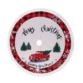 Gonna per albero di Natale in lino con stampa camion rosso, bordo scozzese e nappe - Gonna per Albero Auto di Natale