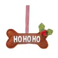 Brown felt bone Christmas ornament with Ho Ho Ho text and red white plaid ribbon - HoHoHo Letter Style / Brown Bone Style