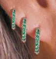 Gold plated hoop earrings set with six green cubic zirconia stones for women - Mixed Style / Green