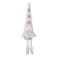 Nordic Christmas gnome plush with white knit hat featuring red snowflake embroidery - White