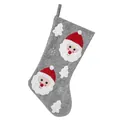 Gray felt Christmas stocking with Santa towel embroidery and hanging loop - Santa Claus / Gray