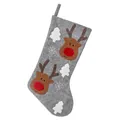Gray felt Christmas stocking featuring embroidered reindeer and white snowflake motifs - Elk Style / Gray