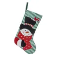 Christmas stocking with green stripes and 3D snowman figurine for holiday tree decor - Snowman