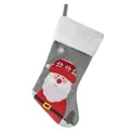 Grauer Weihnachtsstrumpf mit 3D-Weihnachtsmann-Applikation und weißem Plüsch-Umschlag - Weihnachtsmann