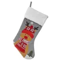 Grauer Weihnachtsstrumpf aus Filz mit Plüschrand und 3D Rentier für Baumdekoration - Elch-Stil